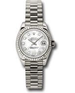 *Pre-Owned* Rolex White Gold Lady-Datejust 26 Watch - Fluted Bezel - Mother-Of-Pearl Diamond Dial - President Bracelet