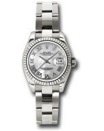 *Pre-Owned* Rolex White Gold Lady-Datejust 26 Watch - Fluted Bezel - Mother-Of-Pearl Roman Dial - Oyster Bracelet