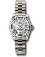  *Pre-Owned* Rolex White Gold Lady-Datejust 26 Watch - Fluted Bezel - Mother-Of-Pearl Roman Dial - President Bracelet