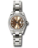   *Pre-Owned* Rolex White Gold Lady-Datejust 26 Watch - Fluted Bezel - Pink Diamond Dial - Oyster Bracelet