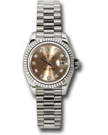 *Pre-Owned* Rolex White Gold Lady-Datejust 26 Watch - Fluted Bezel - Pink Diamond Dial - President Bracelet