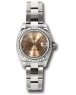  *Pre-Owned* Rolex White Gold Lady-Datejust 26 Watch - Fluted Bezel - Pink Roman Dial - Oyster Bracelet
