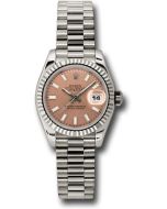 *Pre-Owned* Rolex White Gold Lady-Datejust 26 Watch - Fluted Bezel - Pink Index Dial - President Bracelet