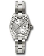  *Pre-Owned* Rolex White Gold Lady-Datejust 26 Watch - Fluted Bezel - Silver Diamond Dial - Oyster Bracelet