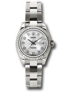  *Pre-Owned* Rolex White Gold Lady-Datejust 26 Watch - Fluted Bezel - Silver Jubilee Diamond Dial - Oyster Bracelet