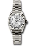 *Pre-Owned* Rolex White Gold Lady-Datejust 26 Watch - Fluted Bezel - Silver Jubilee Diamond Dial - President Bracelet