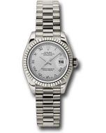 *Pre-Owned* Rolex White Gold Lady-Datejust 26 Watch - Fluted Bezel - Silver Roman Dial - President Bracelet