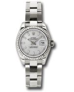  *Pre-Owned* Rolex White Gold Lady-Datejust 26 Watch - Fluted Bezel - Silver Index Dial - Oyster Bracelet