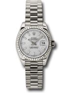 *Pre-Owned* Rolex White Gold Lady-Datejust 26 Watch - Fluted Bezel - Silver Index Dial - President Bracelet