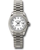  *Pre-Owned* Rolex White Gold Lady-Datejust 26 Watch - Fluted Bezel - White Diamond Dial - President Bracelet