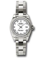  *Pre-Owned* Rolex White Gold Lady-Datejust 26 Watch - Fluted Bezel - White Roman Dial - Oyster Bracelet