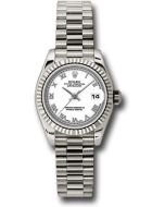 *Pre-Owned* Rolex White Gold Lady-Datejust 26 Watch - Fluted Bezel - White Roman Dial - President Bracelet