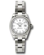 *Pre-Owned* Rolex White Gold Lady-Datejust 26 Watch - Fluted Bezel - White Index Dial - Oyster Bracelet
