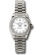  *Pre-Owned* Rolex White Gold Lady-Datejust 26 Watch - Fluted Bezel - White Index Dial - President Bracelet