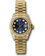  *Pre-Owned* Rolex Yellow Gold Lady-Datejust 26 Watch - Fluted Bezel - Blue Diamond Dial - President Bracelet