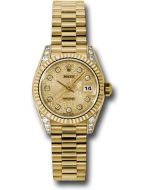  *Pre-Owned* Rolex Yellow Gold Lady-Datejust 26 Watch - Fluted Bezel - Champagne Jubilee Diamond Dial - President Bracelet