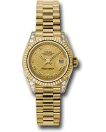  *Pre-Owned* Rolex Yellow Gold Lady-Datejust 26 Watch - Fluted Bezel - Champagne Roman Dial - President Bracelet