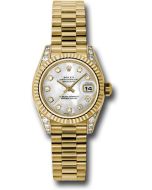  *Pre-Owned* Rolex Yellow Gold Lady-Datejust 26 Watch - Fluted Bezel - Mother-Of-Pearl Diamond Dial - President Bracelet