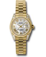 *Pre-Owned* Rolex Yellow Gold Lady-Datejust 26 Watch - Fluted Bezel - Mother-Of-Pearl Roman Dial - President Bracelet