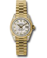 *Pre-Owned* Rolex Yellow Gold Lady-Datejust 26 Watch - Fluted Bezel - Meteorite Diamond Dial - President Bracelet