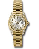  *Pre-Owned* Rolex Yellow Gold Lady-Datejust 26 Watch - Fluted Bezel - Silver Jubilee Diamond Dial - President Bracelet