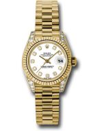 *Pre-Owned* Rolex Yellow Gold Lady-Datejust 26 Watch - Fluted Bezel - White Diamond Dial - President Bracelet