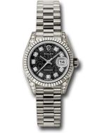 *Pre-Owned* Rolex White Gold Lady-Datejust 26 Watch - Fluted Bezel - Black Jubilee Diamond Dial - President Bracelet