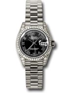 *Pre-Owned* Rolex White Gold Lady-Datejust 26 Watch - Fluted Bezel - Black Roman Dial - President Bracelet