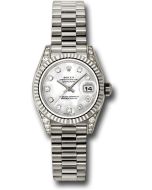  *Pre-Owned* Rolex White Gold Lady-Datejust 26 Watch - Fluted Bezel - Mother-Of-Pearl Diamond Dial - President Bracelet