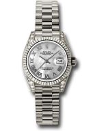  *Pre-Owned* Rolex White Gold Lady-Datejust 26 Watch - Fluted Bezel - Mother-Of-Pearl Roman Dial - President Bracelet
