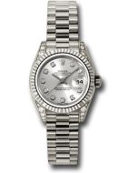  *Pre-Owned* Rolex White Gold Lady-Datejust 26 Watch - Fluted Bezel - Silver Diamond Dial - President Bracelet