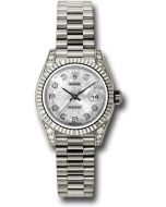  *Pre-Owned* Rolex White Gold Lady-Datejust 26 Watch - Fluted Bezel - Silver Jubilee Diamond Dial - President Bracelet