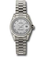*Pre-Owned* Rolex White Gold Lady-Datejust 26 Watch - Fluted Bezel - Silver Roman Dial - President Bracelet