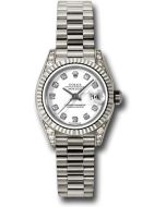 *Pre-Owned* Rolex White Gold Lady-Datejust 26 Watch - Fluted Bezel - White Diamond Dial - President Bracelet