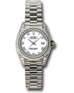  *Pre-Owned* Rolex White Gold Lady-Datejust 26 Watch - Fluted Bezel - White Roman Dial - President Bracelet