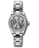  *Pre-Owned* Rolex Steel and White Gold Lady Datejust 26 Watch - 46 Diamond Bezel - Rhodium Roman Dial - Oyster Bracelet