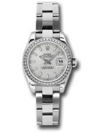  *Pre-Owned* Rolex Steel and White Gold Lady-Datejust 26 Watch - 46 Diamond Bezel - Silver Index Dial - Oyster Bracelet