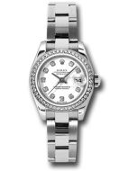  *Pre-Owned* Rolex Steel and White Gold Lady-Datejust 26 Watch - 46 Diamond Bezel - White Diamond Dial - Oyster Bracelet