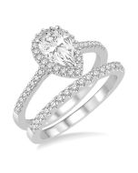 Pear Shape Halo Diamond Wedding Set