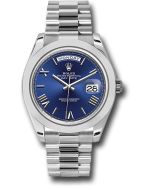  *Pre-Owned* Rolex 950 Platinum Day-Date 40 Watch - Smooth Bezel - Blue Bevelled Roman Dial - President Bracelet