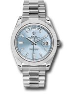  *Pre-Owned* Rolex 950 Platinum Day-Date 40 Watch - Smooth Bezel - Ice Blue Baguette Diamond Dial - President Bracelet