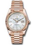  *Pre-Owned* Rolex Everose Gold Day-Date 40 Watch - Fluted Bezel - White Mother-Of-Pearl Dial - President Bracelet