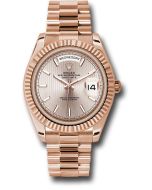  *Pre-Owned* Rolex Everose Gold Day-Date 40 Watch - Fluted Bezel - Sundust Strip Motif Index Dial - President Bracelet