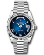  *Pre-Owned* Rolex Platinum Day-Date 40 Watch - Fluted Bezel - Blue OmbrÃ© Roman Dial - President Bracelet