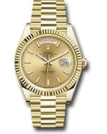 *Pre-Owned* Rolex Yellow Gold Day-Date 40 Watch - Fluted Bezel - Champagne Index Dial - President Bracelet