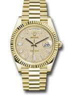 *Pre-Owned* Rolex Yellow Gold Day-Date 40 Watch - Fluted Bezel - Diamond-Paved Dial - President Bracelet