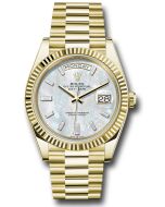 *Pre-Owned* Rolex Yellow Gold Day-Date 40 Watch - Fluted Bezel - White Mother-Of-Pearl Dial - President Bracelet