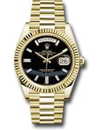  *Pre-Owned* Rolex Yellow Gold Day-Date 40 Watch - Fluted Bezel - Onyx Dial - President Bracelet