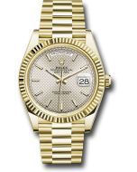  *Pre-Owned* Rolex Yellow Gold Day-Date 40 Watch - Fluted Bezel - Silver Diagonal Motif Index Dial - President Bracelet