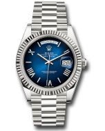  *Pre-Owned* Rolex White Gold Day-Date 40 Watch - Fluted Bezel - Blue OmbrÃ© Roman Dial - President Bracelet